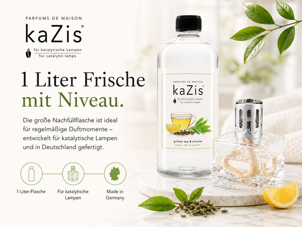 kaZis® 1 Liter Duft für katalytische Lampen - Grüner Tee & Zitrone Raumduft Nachfüller