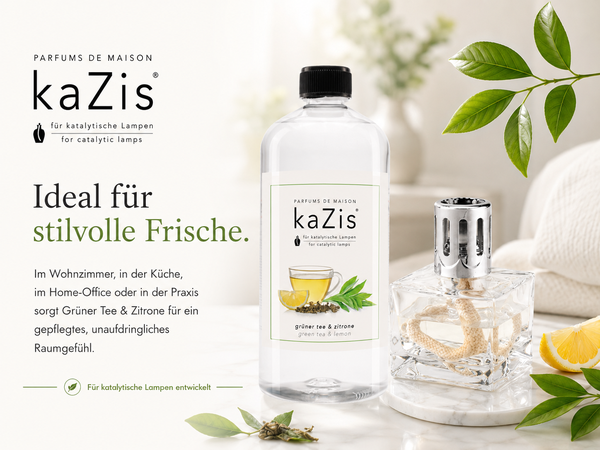 kaZis® 1 Liter Duft für katalytische Lampen - Grüner Tee & Zitrone Raumduft Nachfüller