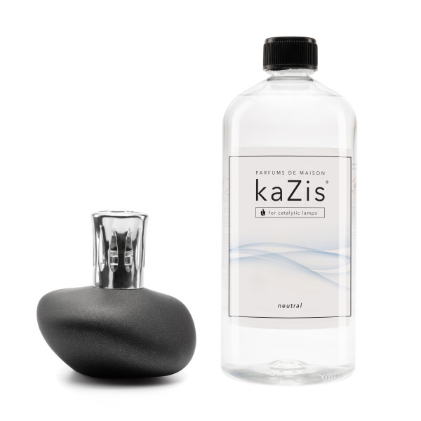 KAZIS Katalytische lamp, mat zwart en zilver, met brander, kroon, trechter en bluskap